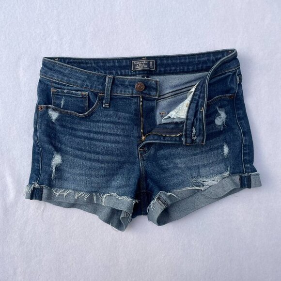 Abercrombie and Fitch Harper Dark Wash Distressed Low Rise Shorts Size 0 y2k - Picture 2 of 7